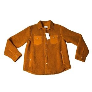Goodfellow & Co Mens Sherpa Fleece Shirt Jacket Rust Orange Size M